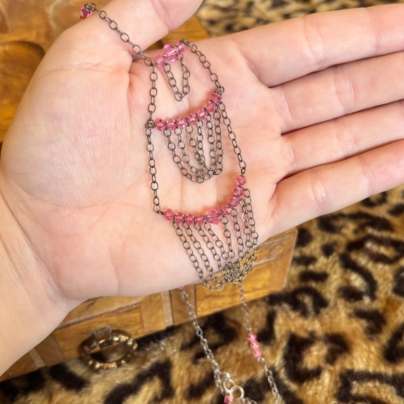 Vintage Chain and Bead Tiered Necklace 70s 80s 90s Silver and Pink - Picture 5 of 5